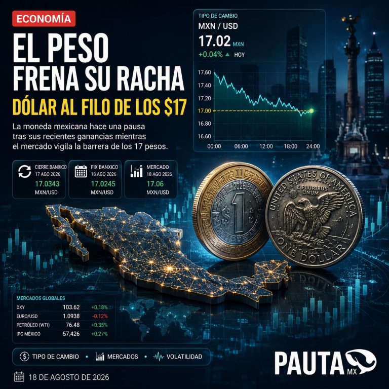 Peso frena su racha; dólar permanece al filo de los 17 pesos